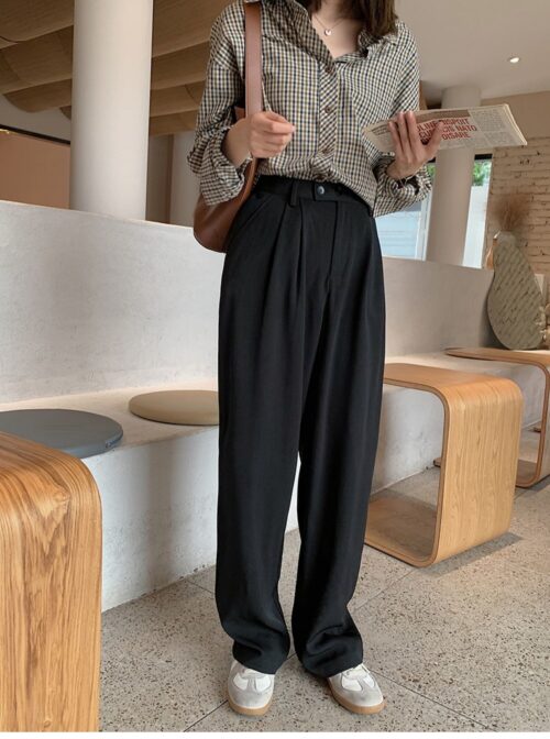 Spring / Autumn Korean Buttons Zipper Pockets Solid Pants - Image 6