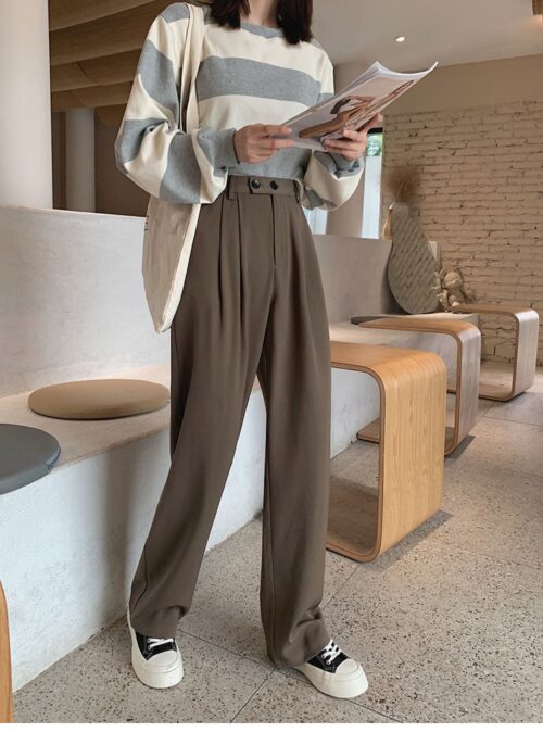 Spring / Autumn Korean Buttons Zipper Pockets Solid Pants - Image 7