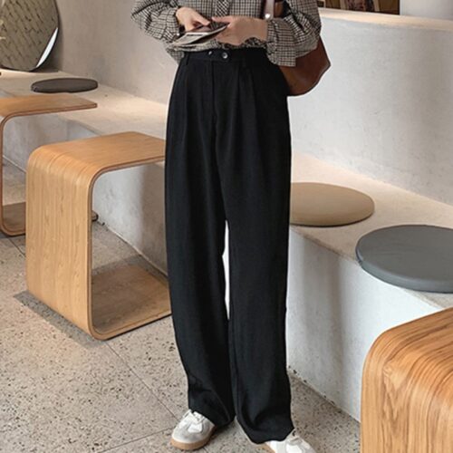 Spring / Autumn Korean Buttons Zipper Pockets Solid Pants - Image 2