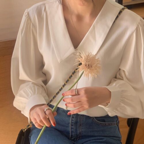 Spring / Autumn Chelsea Collar Long Sleeves Solid Blouse - Image 3