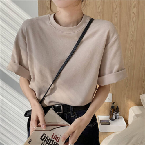 Summer O-Neck Short Sleeves Cotton Basic Solid T-Shirt