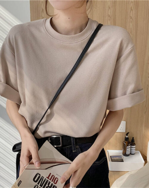 Summer O-Neck Short Sleeves Cotton Basic Solid T-Shirt