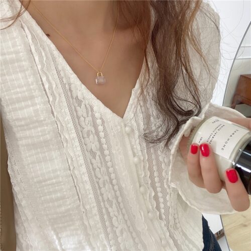 Spring / Autumn V-Neck Long Sleeves Lace Buttons Blouse - Image 6