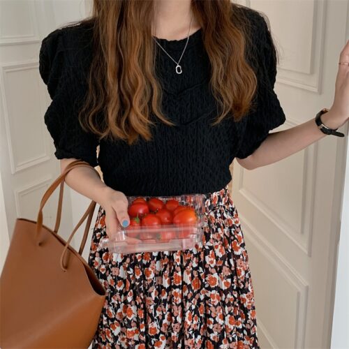Summer O-Neck Short Sleeves Pleated Blouse - Image 5