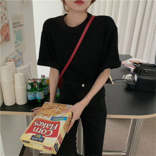 Summer O-Neck Short Sleeves Cotton Basic Solid T-Shirt - Image 5