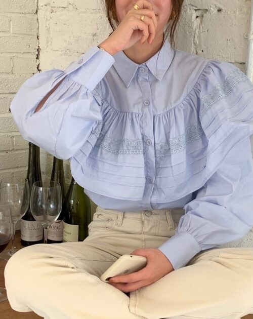 Turn-Down Collar Long Sleeves Loose Cape Solid Buttons Blouse