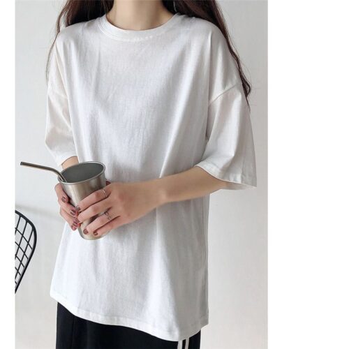 Summer O-Neck Short Sleeves Minimalist Loose Basic T-Shirt - Image 2
