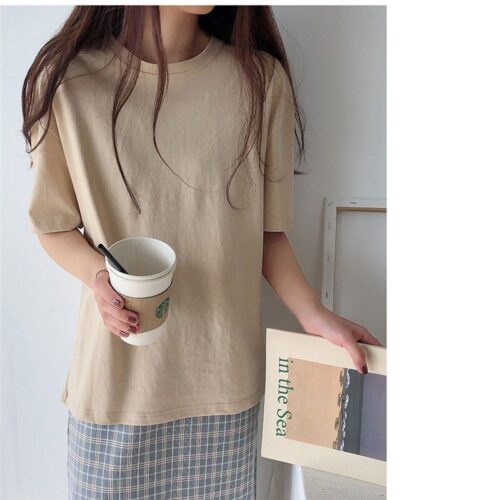 Summer O-Neck Short Sleeves Minimalist Loose Basic T-Shirt - Image 6
