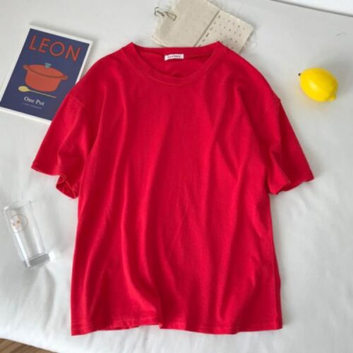 Summer O-Neck Short Sleeves Minimalist Loose Basic T-Shirt - Image 14