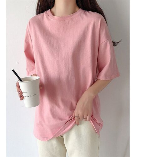 Summer O-Neck Short Sleeves Minimalist Loose Basic T-Shirt - Image 5