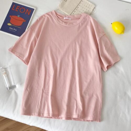 Summer O-Neck Short Sleeves Minimalist Loose Basic T-Shirt - Image 12