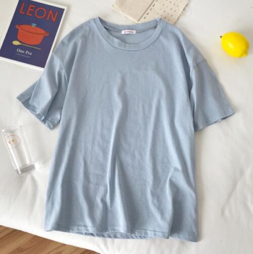 Summer O-Neck Short Sleeves Minimalist Loose Basic T-Shirt - Image 8