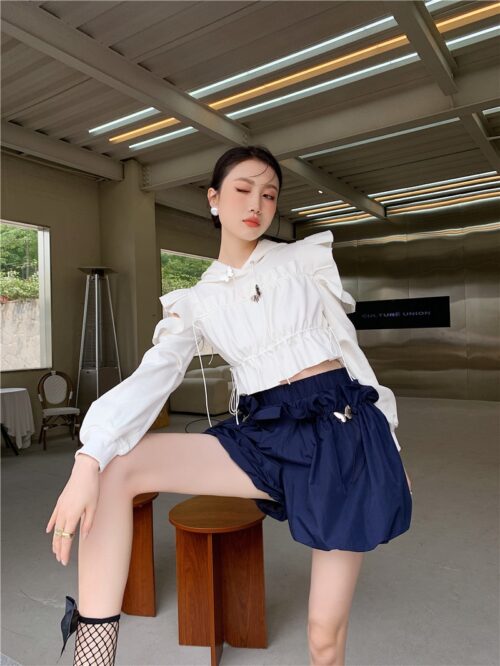 Summer Korean High Waist Butterfly Drawstrings Mesh Mini Bloomers - Image 3