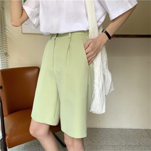 Summer High Waist Wide Leg Loose Solid Shorts
