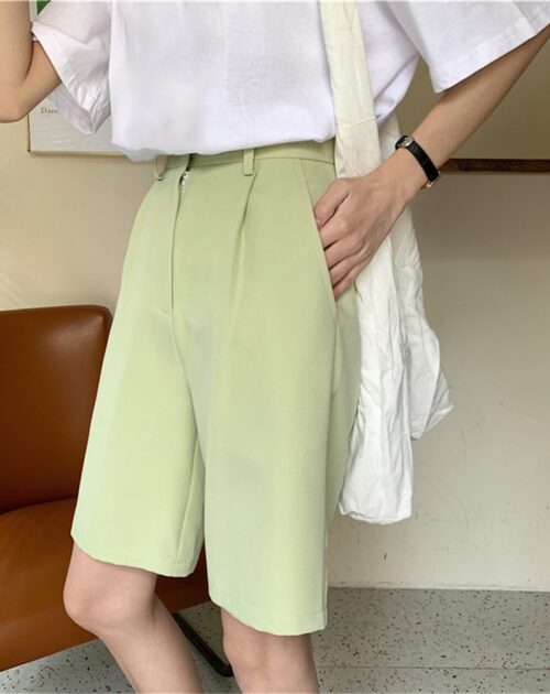 Summer High Waist Wide Leg Loose Solid Shorts