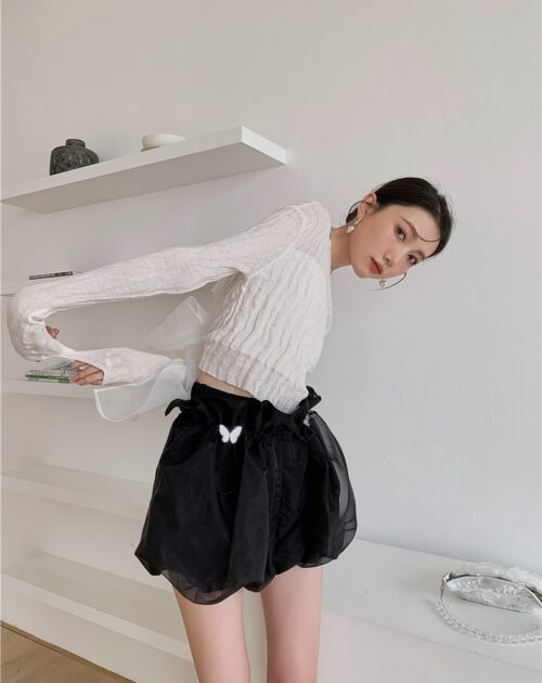 High Waist Butterfly Drawstrings Mesh Mini Bloomers