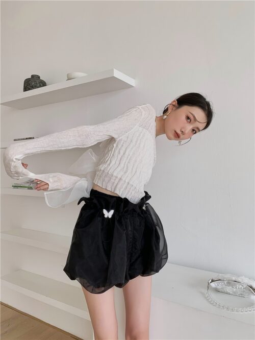 High Waist Butterfly Drawstrings Mesh Mini Bloomers