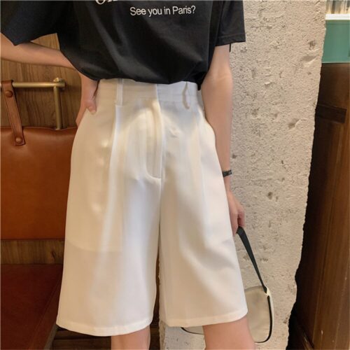 Summer High Waist Wide Leg Loose Solid Shorts - Image 2