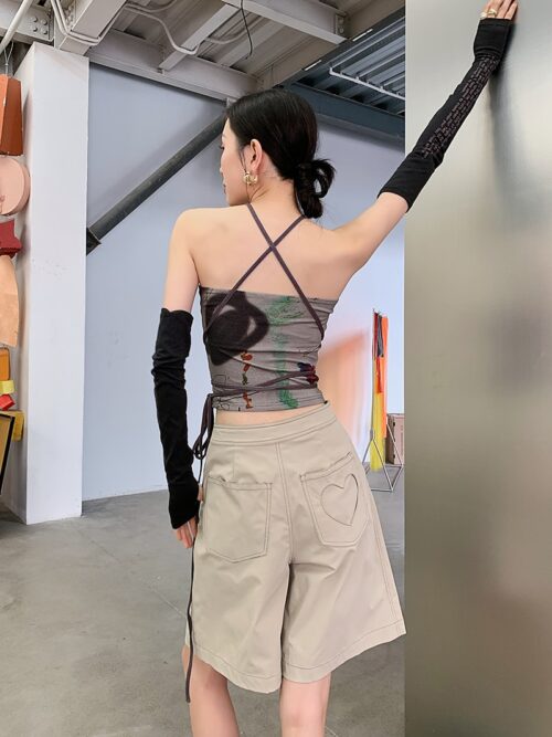 Summer Korean High Waist Cutout Heart Loose Wide Leg Shorts - Image 3