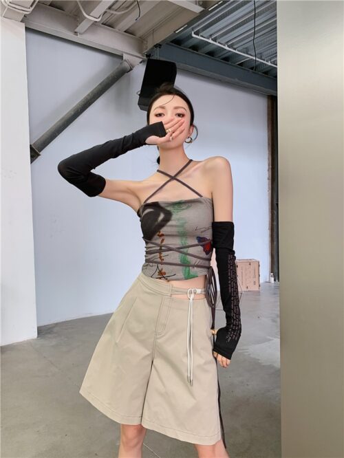 Summer Korean High Waist Cutout Heart Loose Wide Leg Shorts - Image 4