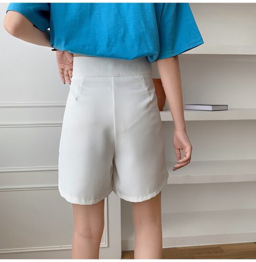 Summer Korean High Waist buttons Loose Solid Shorts - Image 5