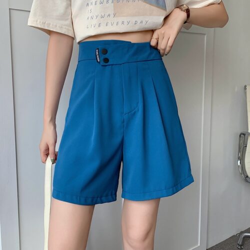 Summer Korean High Waist buttons Loose Solid Shorts - Image 2