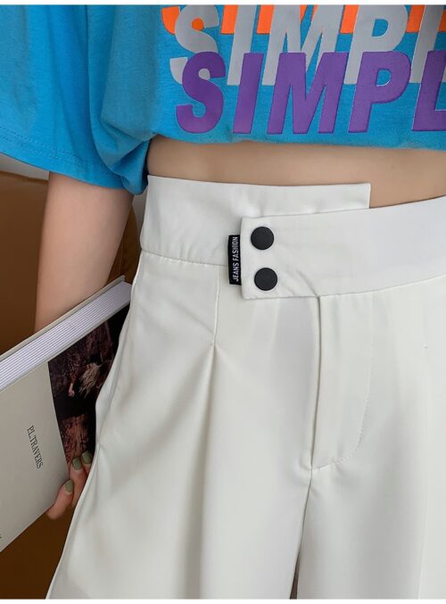 Summer Korean High Waist buttons Loose Solid Shorts - Image 4