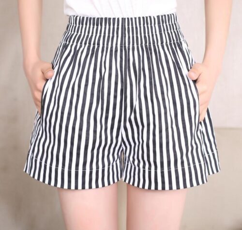 Summer Mid Waist Elastic Striped Shorts - Image 3