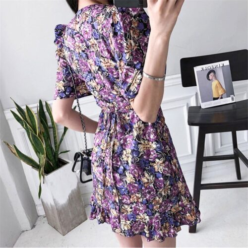 Summer V-Neck Short Sleeves Floral Print Mini Dress - Image 2