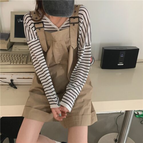 Summer Loose Fitting Wide Leg Solid Overall Shorts - Image 8