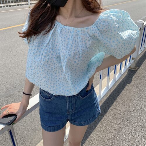 Summer Off-Shoulder Short Sleeves Abstract Print Loose Blouse - Image 4