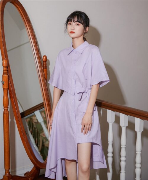 Summer Korean Turn-Down Collar Short Sleeves