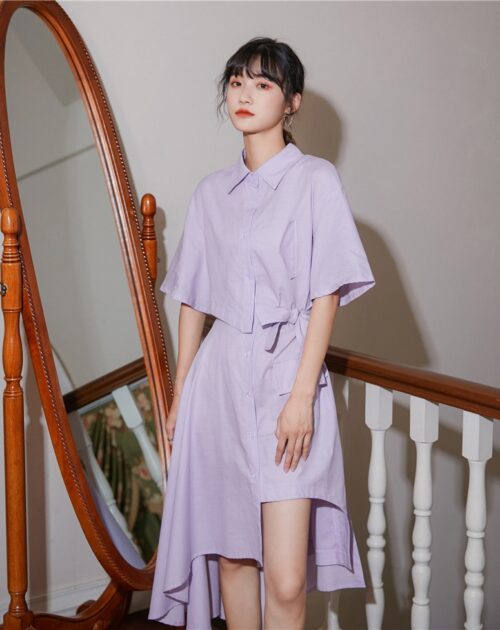 Summer Korean Turn-Down Collar Short Sleeves