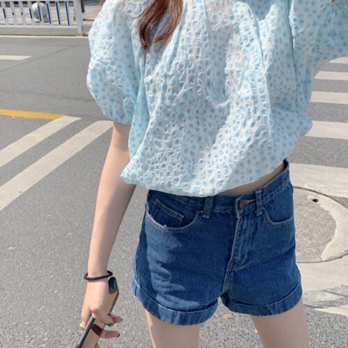 Summer Off-Shoulder Short Sleeves Abstract Print Loose Blouse - Image 2