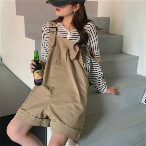 Summer Loose Fitting Wide Leg Solid Overall Shorts - Image 4