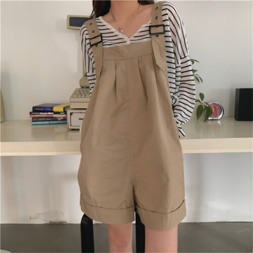 Summer Loose Fitting Wide Leg Solid Overall Shorts