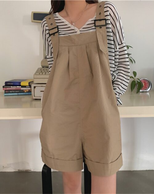 Summer Loose Fitting Wide Leg Solid Overall Shorts