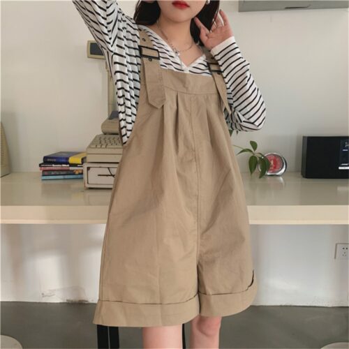 Summer Loose Fitting Wide Leg Solid Overall Shorts - Image 2
