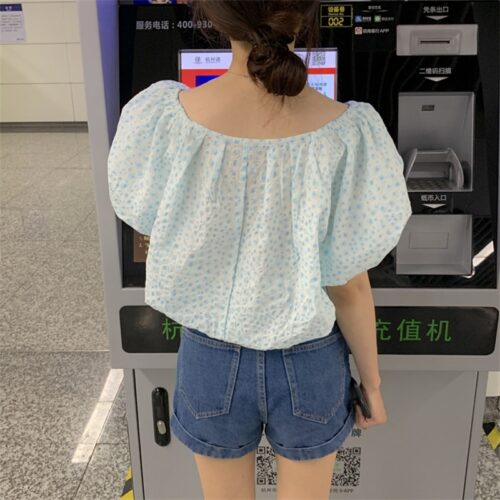 Summer Off-Shoulder Short Sleeves Abstract Print Loose Blouse - Image 6