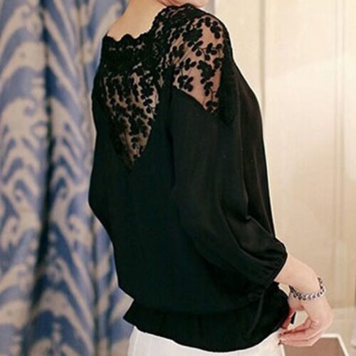 Spring / Autumn O-Neck 3/4 Sleeves Chiffon Lace Blouse - Image 3