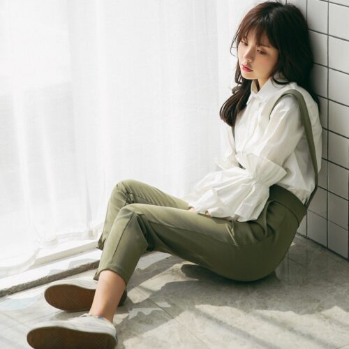 Spring / Autumn Korean Turn-Down Collar Long Layer Large Raffles Blouse - Image 5