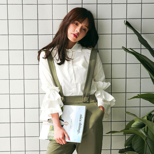 Spring / Autumn Korean Turn-Down Collar Long Layer Large Raffles Blouse - Image 2