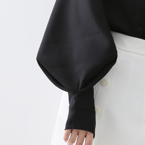 Spring / Autumn Stand Collar Big Lantern Sleeves Solid Blouse - Image 7