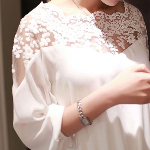 Spring / Autumn O-Neck 3/4 Sleeves Chiffon Lace Blouse - Image 4