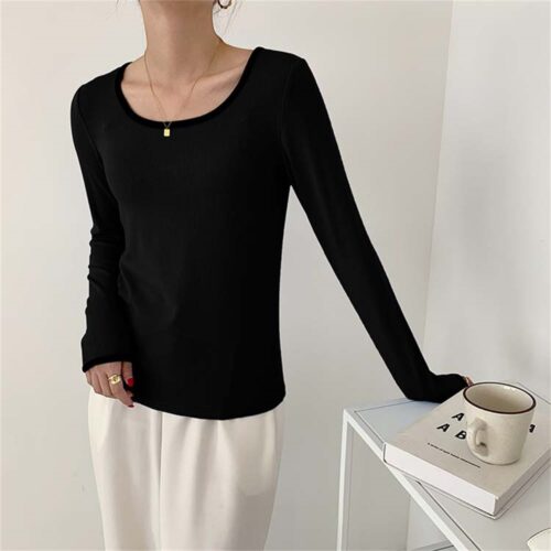 Spring / Autumn Contrast O-Neck Long Sleeves T-Shirt - Image 6