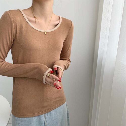 Spring / Autumn Contrast O-Neck Long Sleeves T-Shirt - Image 3