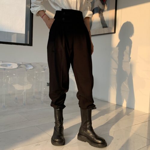 Autumn Korean High Waist Buttons Solid Harem Pants - Image 4