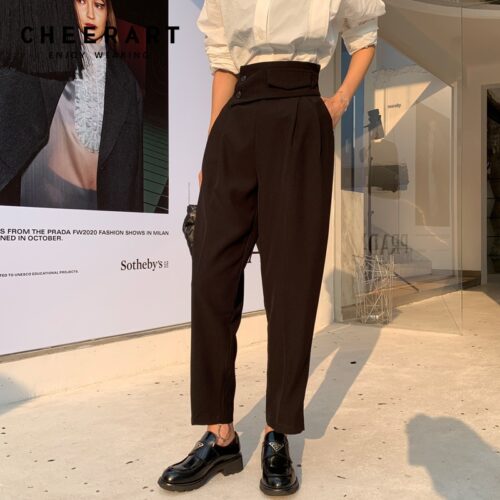 Autumn Korean Buttons Solid Harem Pants
