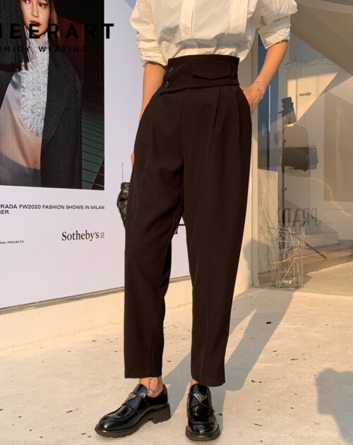 Autumn Korean Buttons Solid Harem Pants