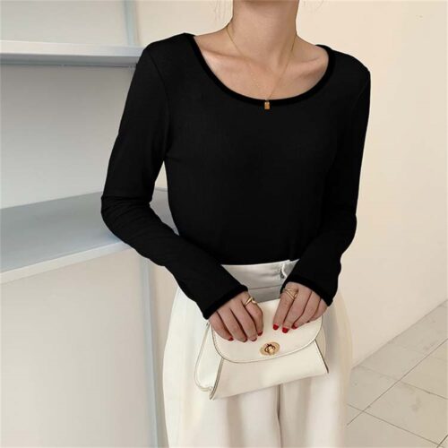 Spring / Autumn Contrast O-Neck Long Sleeves T-Shirt - Image 2